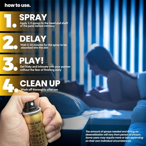 Deadly Shark Power 48000 Delay Spray for Men | Last Longer in Bed | 150 Sprays | Desensitizing for Premature Ejaculation PE | 45ml | Helps Prolong and Control Climax