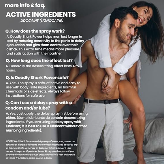 Deadly Shark Power 48000 Delay Spray for Men | Last Longer in Bed | 150 Sprays | Desensitizing for Premature Ejaculation PE | 45ml | Helps Prolong and Control Climax